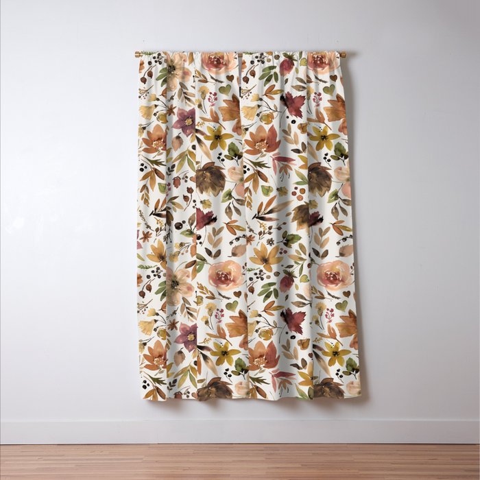 Harvest 2025 Artistic Autumn Floral Leaves Brown Window Curtain Gallery Image 3