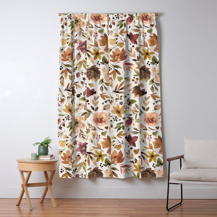 Harvest 2025 Artistic Autumn Floral Leaves Brown Window Curtain Gallery Image 5