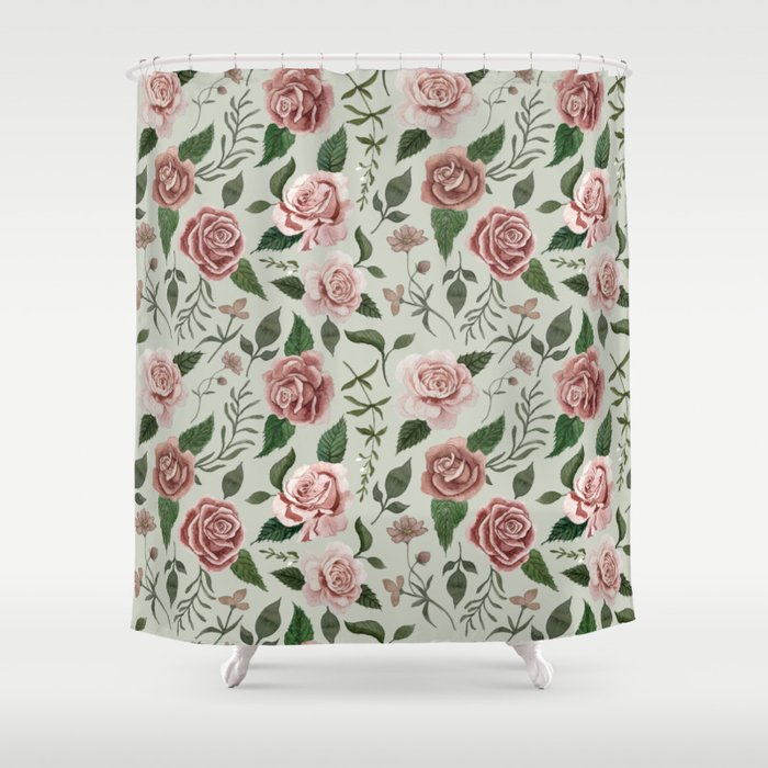 Wild Flower Rose Pattern Shower Curtain Gallery Image 1