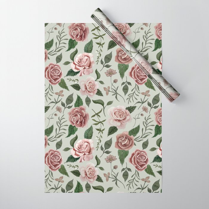 Wild Flower Rose Pattern Wrapping Paper Gallery Image 1