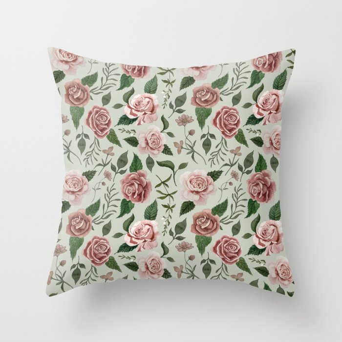 Wild Flower Rose Pattern Throw Pillow Gallery Image 1