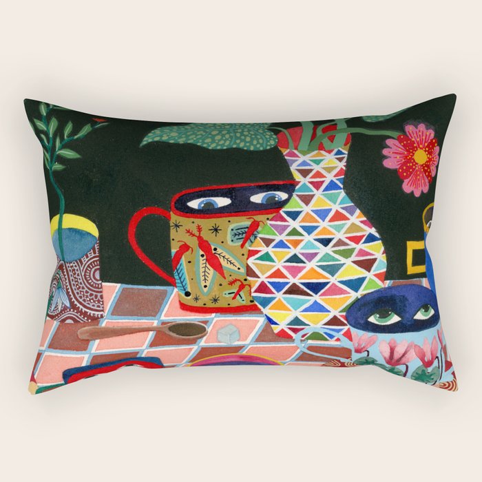 Suspicious mugs 3 Rectangular Pillow Gallery Image 2