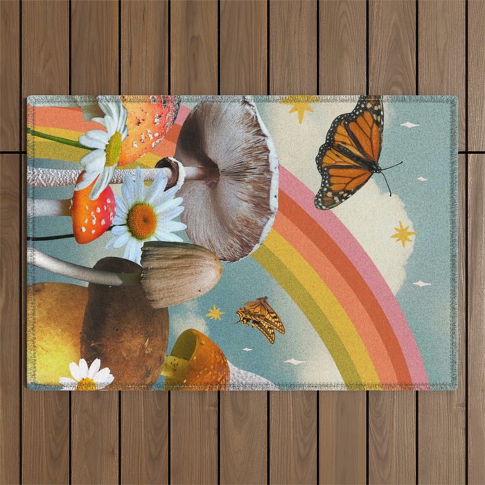 Vintage Mushroom Collage Outdoor Rug Gallery Image 1