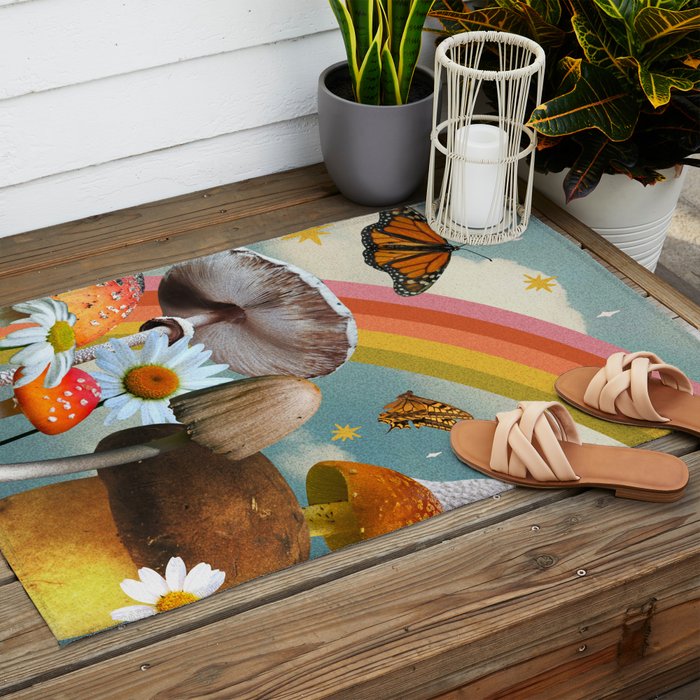 Vintage Mushroom Collage Outdoor Rug Gallery Image 2