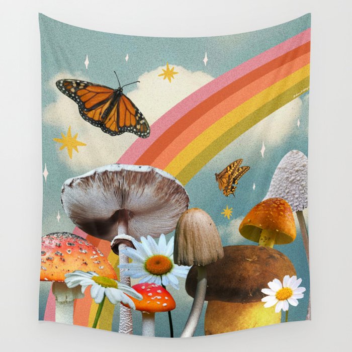 Vintage Mushroom Collage Wall Tapestry Gallery Image 1