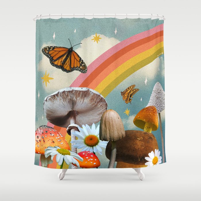 Vintage Mushroom Collage Shower Curtain Gallery Image 1