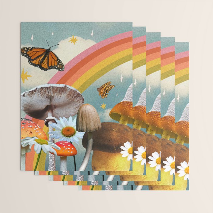 Vintage Mushroom Collage Wrapping Paper Gallery Image 3