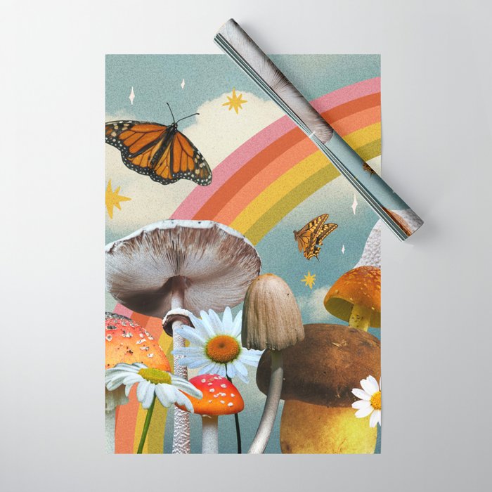 Vintage Mushroom Collage Wrapping Paper Gallery Image 1