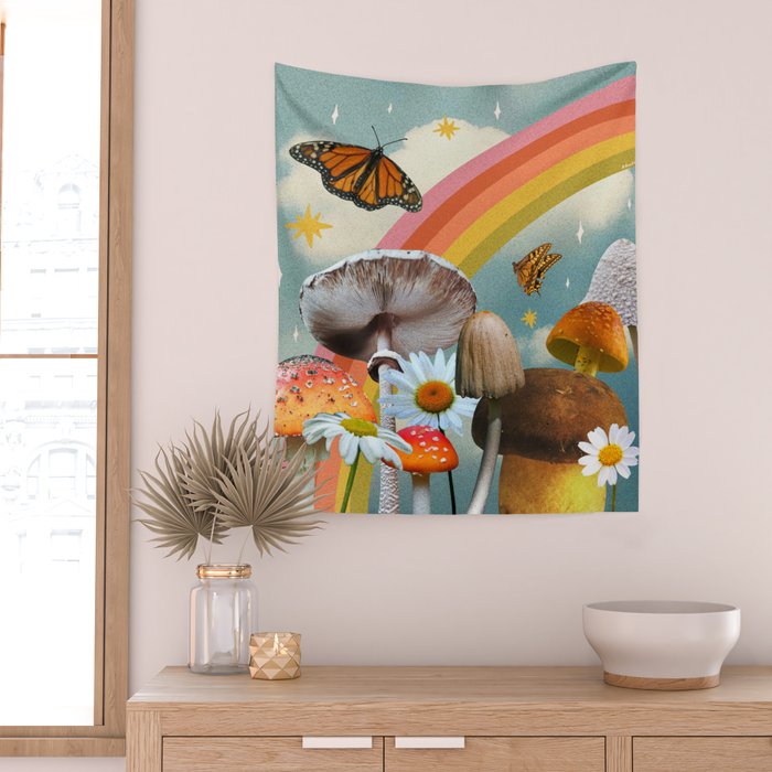 Vintage Mushroom Collage Wall Tapestry Gallery Image 2