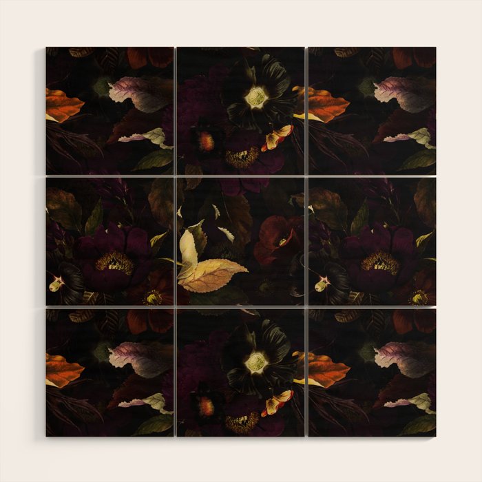 The Darkest Dutch Vintage Flowers Garden  Wood Wall Art Gallery Image 1