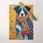 Gustav Klimt Style Dog with Red Scarf Wrapping Paper Gallery Image 1