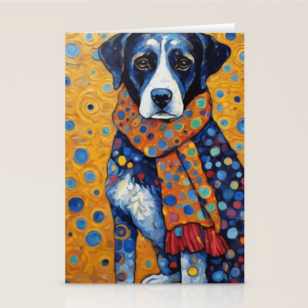 Gustav Klimt Style Dog with Red Scarf Stationery Card Gallery Image 2