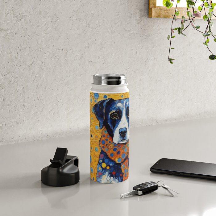 Gustav Klimt Style Dog with Red Scarf Water Bottle Gallery Image 4