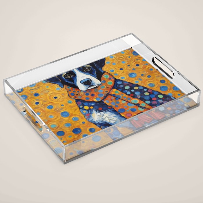Gustav Klimt Style Dog with Red Scarf Acrylic Tray Gallery Image 1