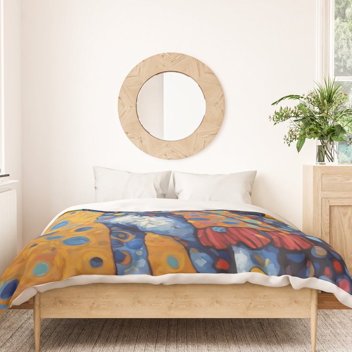 Gustav Klimt Style Dog with Red Scarf Duvet Cover Gallery Image 3