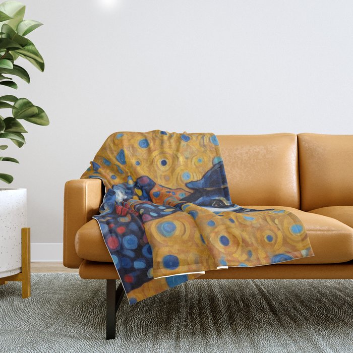 Gustav Klimt Style Dog with Red Scarf Throw Blanket Gallery Image 1