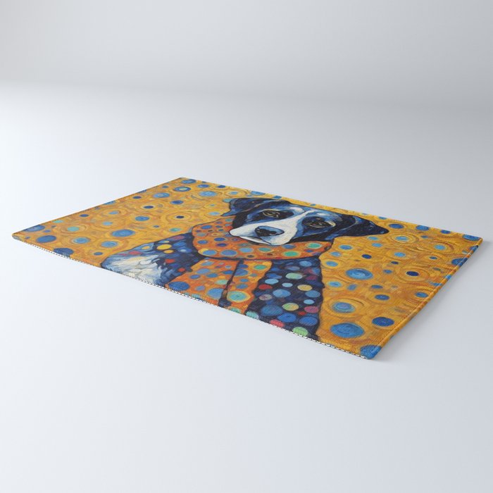 Gustav Klimt Style Dog with Red Scarf Rug Gallery Image 3
