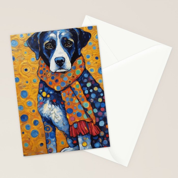 Gustav Klimt Style Dog with Red Scarf Stationery Card Gallery Image 2
