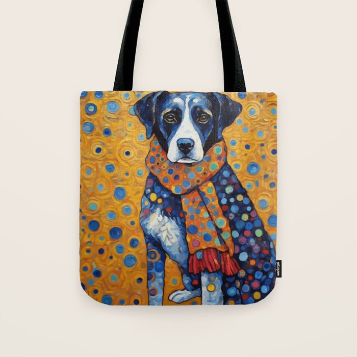 Gustav Klimt Style Dog with Red Scarf Tote Bag Gallery Image 1