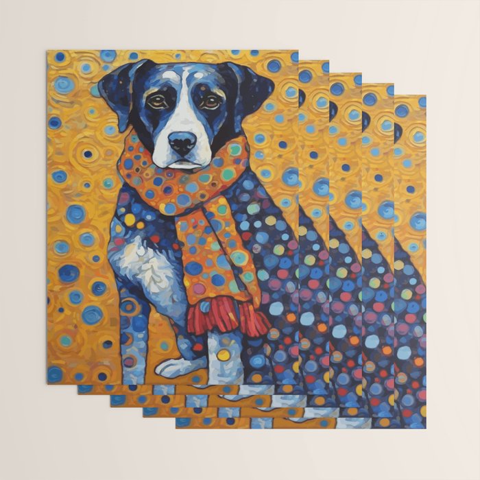 Gustav Klimt Style Dog with Red Scarf Wrapping Paper Gallery Image 3