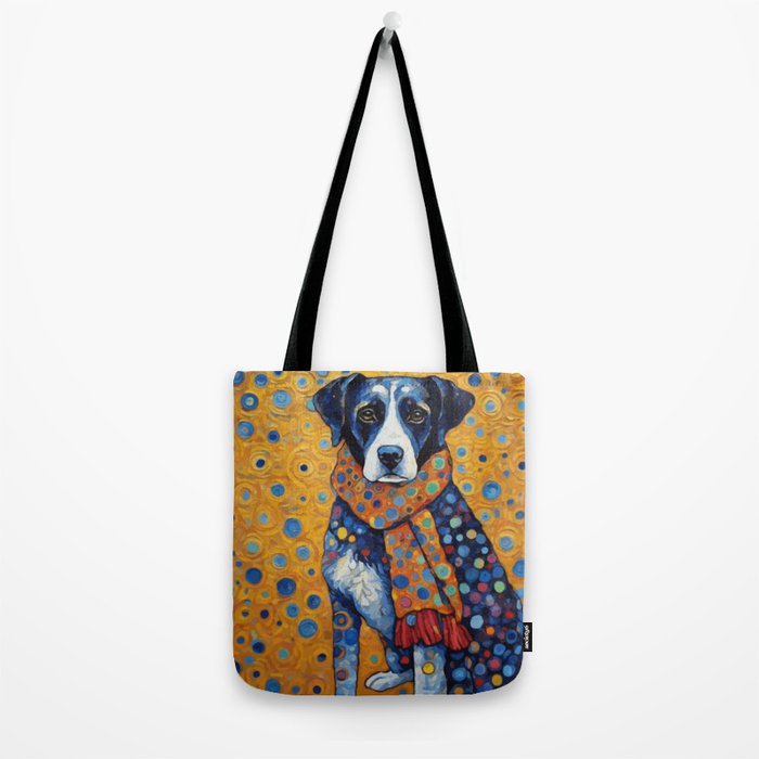 Gustav Klimt Style Dog with Red Scarf Tote Bag Gallery Image 2