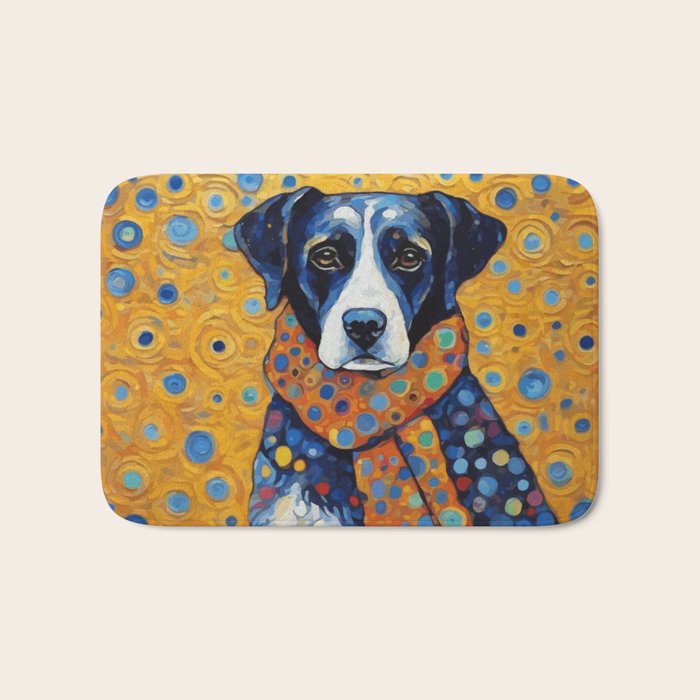 Gustav Klimt Style Dog with Red Scarf Bath Mat Gallery Image 1