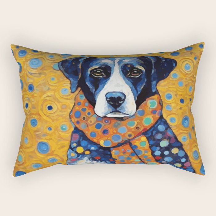 Gustav Klimt Style Dog with Red Scarf Rectangular Pillow Gallery Image 1