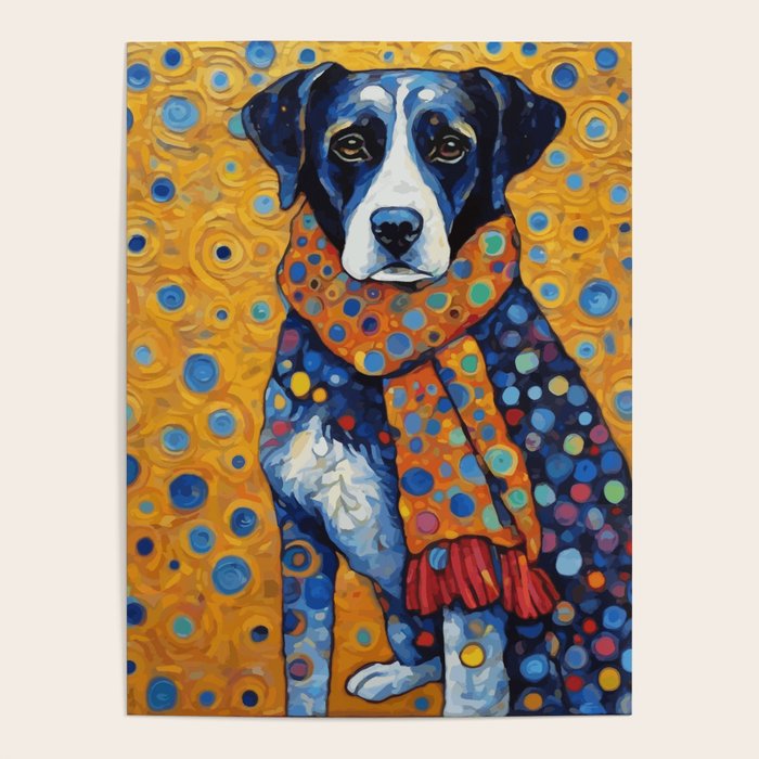 Gustav Klimt Style Dog with Red Scarf Poster Gallery Image 4