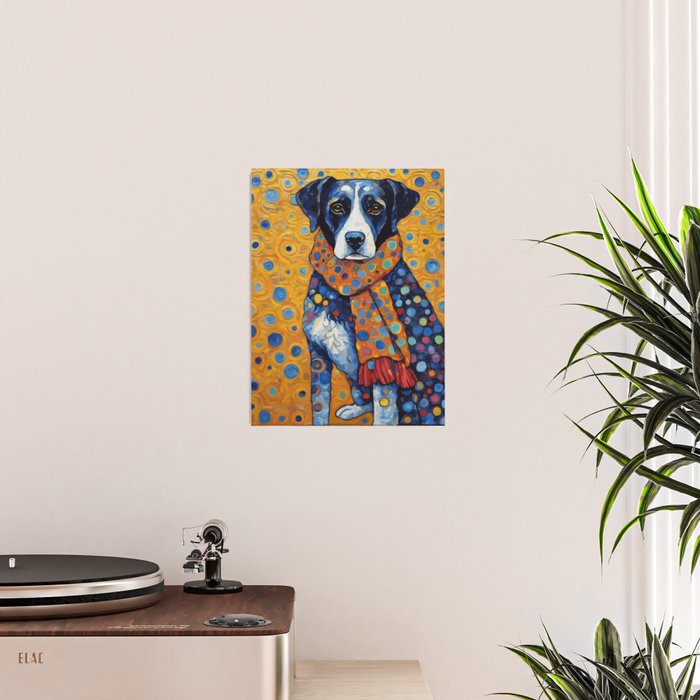 Gustav Klimt Style Dog with Red Scarf Poster Gallery Image 2