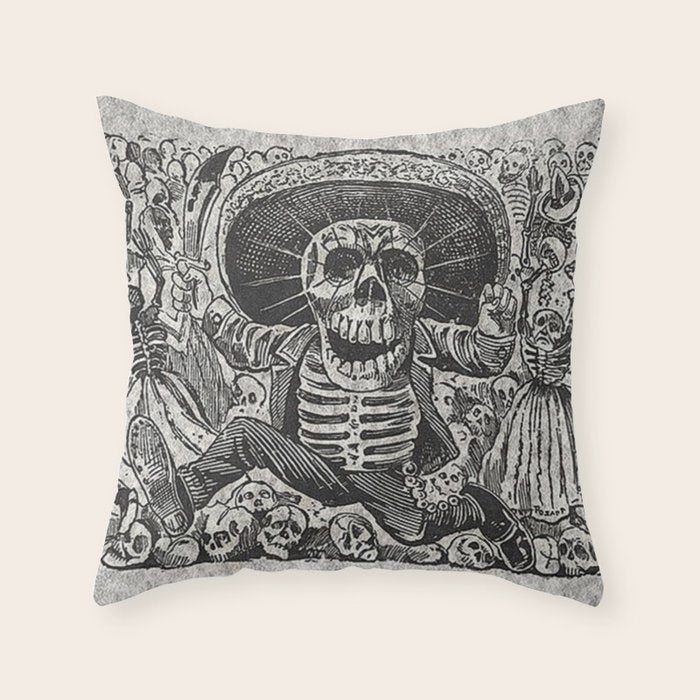 Calavera Oaxaqueña - Día de los Muertos - Mexican Day of the Dead by Jose Guadalupe Posada Throw Pillow Gallery Image 6