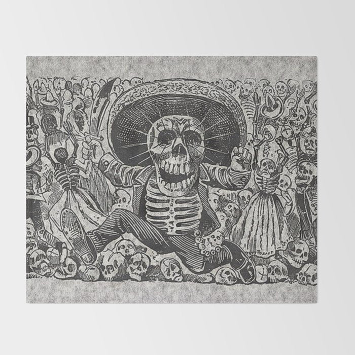 Calavera Oaxaqueña - Día de los Muertos - Mexican Day of the Dead by Jose Guadalupe Posada Throw Blanket Gallery Image 2