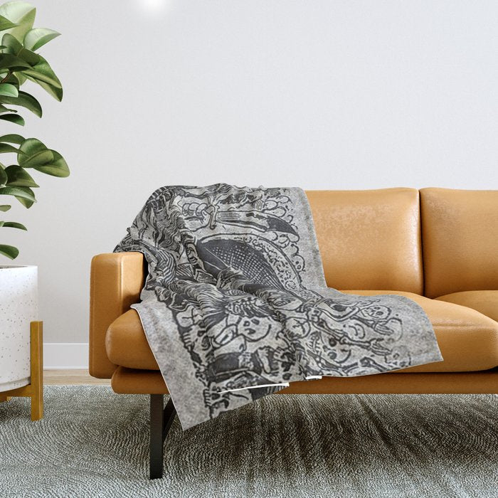 Calavera Oaxaqueña - Día de los Muertos - Mexican Day of the Dead by Jose Guadalupe Posada Throw Blanket Gallery Image 1