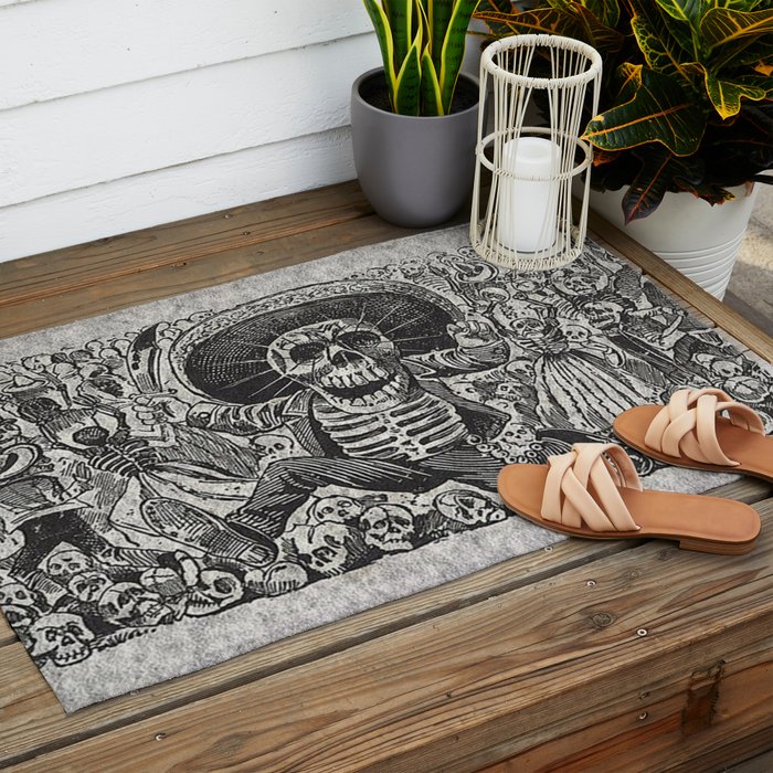 Calavera Oaxaqueña - Día de los Muertos - Mexican Day of the Dead by Jose Guadalupe Posada Outdoor Rug Gallery Image 2
