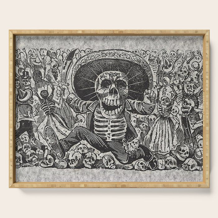 Calavera Oaxaqueña - Día de los Muertos - Mexican Day of the Dead by Jose Guadalupe Posada Serving Tray Gallery Image 1
