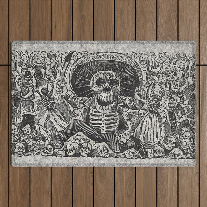 Calavera Oaxaqueña - Día de los Muertos - Mexican Day of the Dead by Jose Guadalupe Posada Outdoor Rug Gallery Image 1