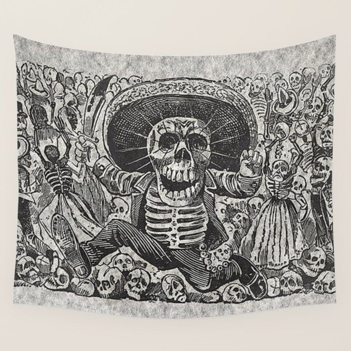 Calavera Oaxaqueña - Día de los Muertos - Mexican Day of the Dead by Jose Guadalupe Posada Wall Tapestry Gallery Image 4