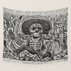 Calavera Oaxaqueña - Día de los Muertos - Mexican Day of the Dead by Jose Guadalupe Posada Wall Tapestry Gallery Image 4