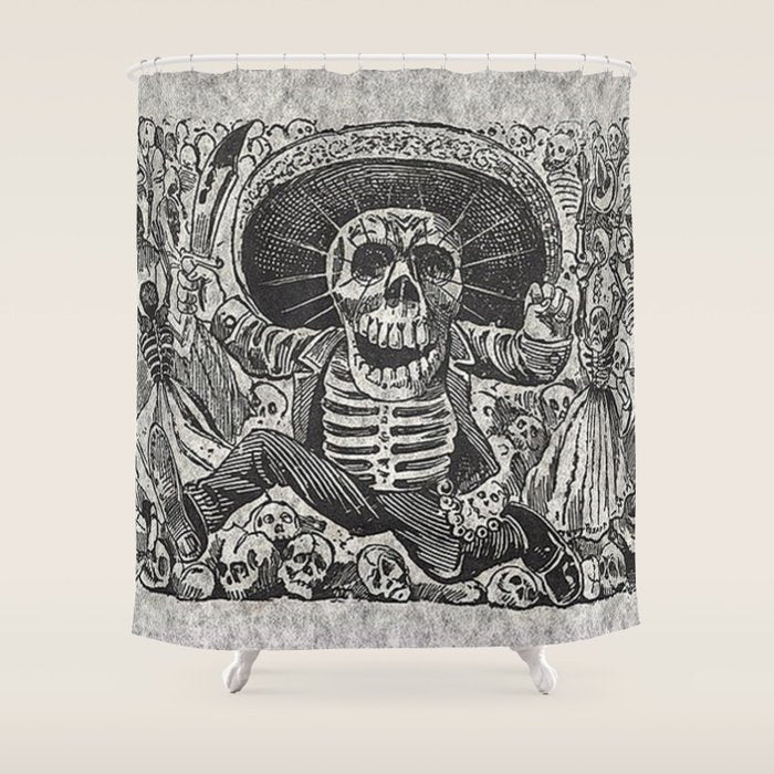 Calavera Oaxaqueña - Día de los Muertos - Mexican Day of the Dead by Jose Guadalupe Posada Shower Curtain Gallery Image 1