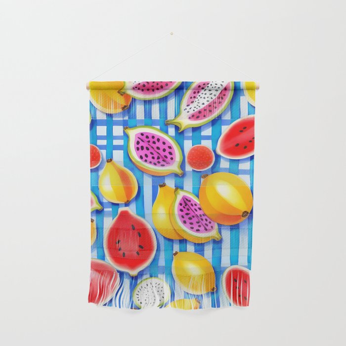 Tropical Fruit Pop, Colorful Eclectic Mango Dragon Fruits, Watermelon Eclectic Juicy Food Picnic  Wall Hanging Gallery Image 1