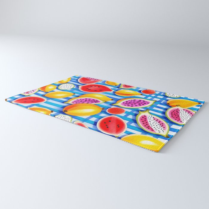 Tropical Fruit Pop, Colorful Eclectic Mango Dragon Fruits, Watermelon Eclectic Juicy Food Picnic  Rug Gallery Image 3