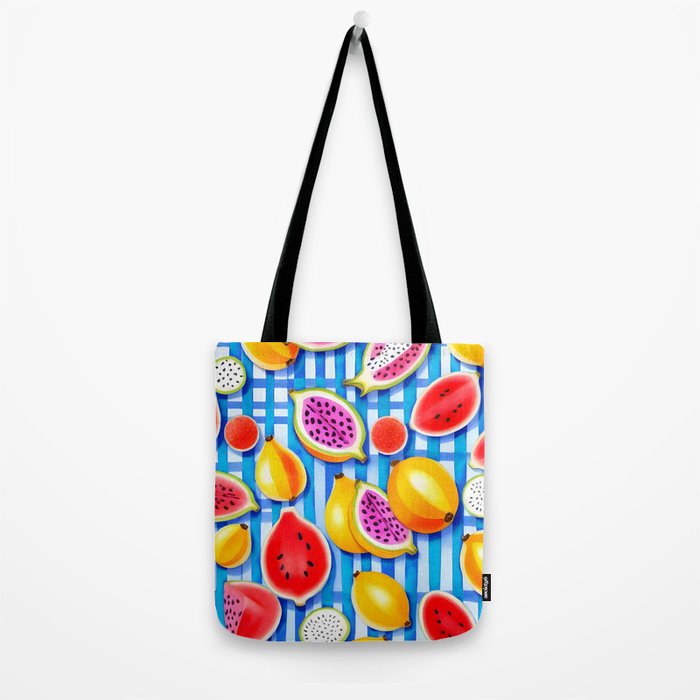 Tropical Fruit Pop, Colorful Eclectic Mango Dragon Fruits, Watermelon Eclectic Juicy Food Picnic  Tote Bag Gallery Image 2