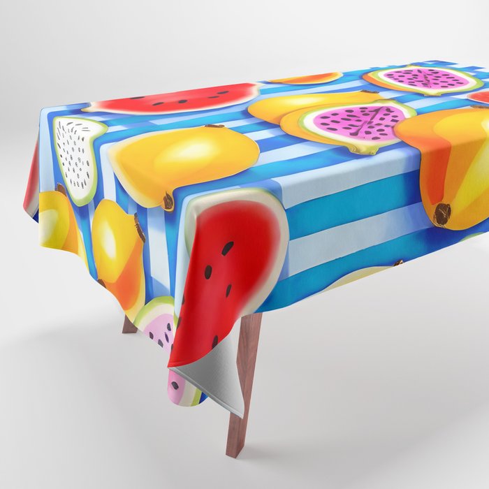 Tropical Fruit Pop, Colorful Eclectic Mango Dragon Fruits, Watermelon Eclectic Juicy Food Picnic  Tablecloth Gallery Image 1