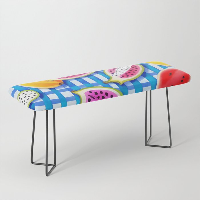 Tropical Fruit Pop, Colorful Eclectic Mango Dragon Fruits, Watermelon Eclectic Juicy Food Picnic  Bench Gallery Image 1