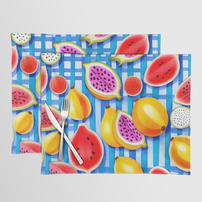 Tropical Fruit Pop, Colorful Eclectic Mango Dragon Fruits, Watermelon Eclectic Juicy Food Picnic  Placemat Gallery Image 1