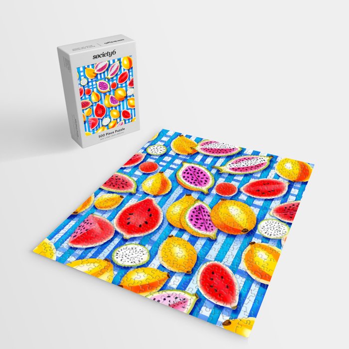 Tropical Fruit Pop, Colorful Eclectic Mango Dragon Fruits, Watermelon Eclectic Juicy Food Picnic  Jigsaw Puzzle Gallery Image 2