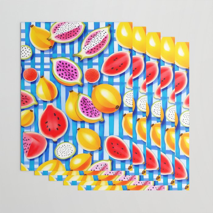 Tropical Fruit Pop, Colorful Eclectic Mango Dragon Fruits, Watermelon Eclectic Juicy Food Picnic  Wrapping Paper Gallery Image 3