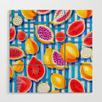 Tropical Fruit Pop, Colorful Eclectic Mango Dragon Fruits, Watermelon Eclectic Juicy Food Picnic  Wood Wall Art Gallery Image 1