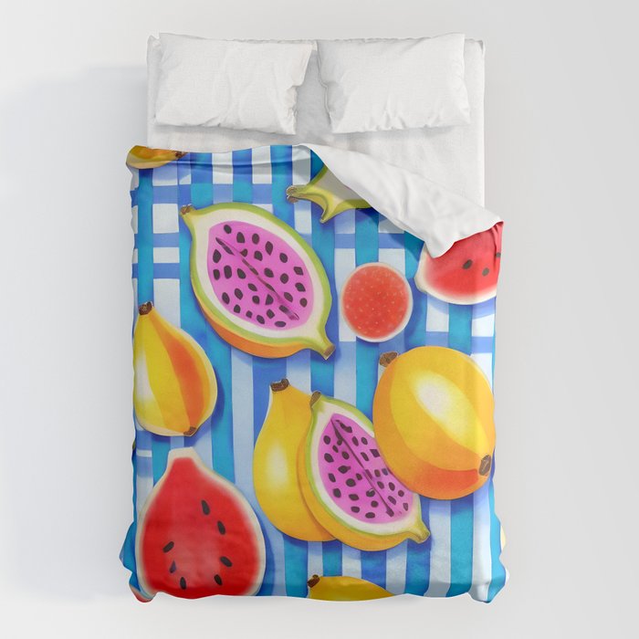 Tropical Fruit Pop, Colorful Eclectic Mango Dragon Fruits, Watermelon Eclectic Juicy Food Picnic  Duvet Cover Gallery Image 1
