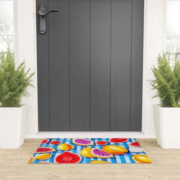 Tropical Fruit Pop, Colorful Eclectic Mango Dragon Fruits, Watermelon Eclectic Juicy Food Picnic  Welcome Mat Gallery Image 3