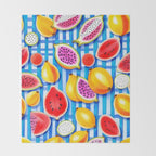 Tropical Fruit Pop, Colorful Eclectic Mango Dragon Fruits, Watermelon Eclectic Juicy Food Picnic  Throw Blanket Gallery Image 2